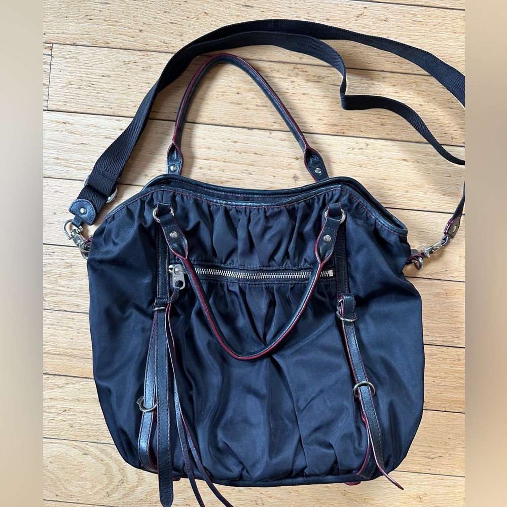 MZ Wallace Black Shoulder Nylon Shoulder Bag with attachable long strap
